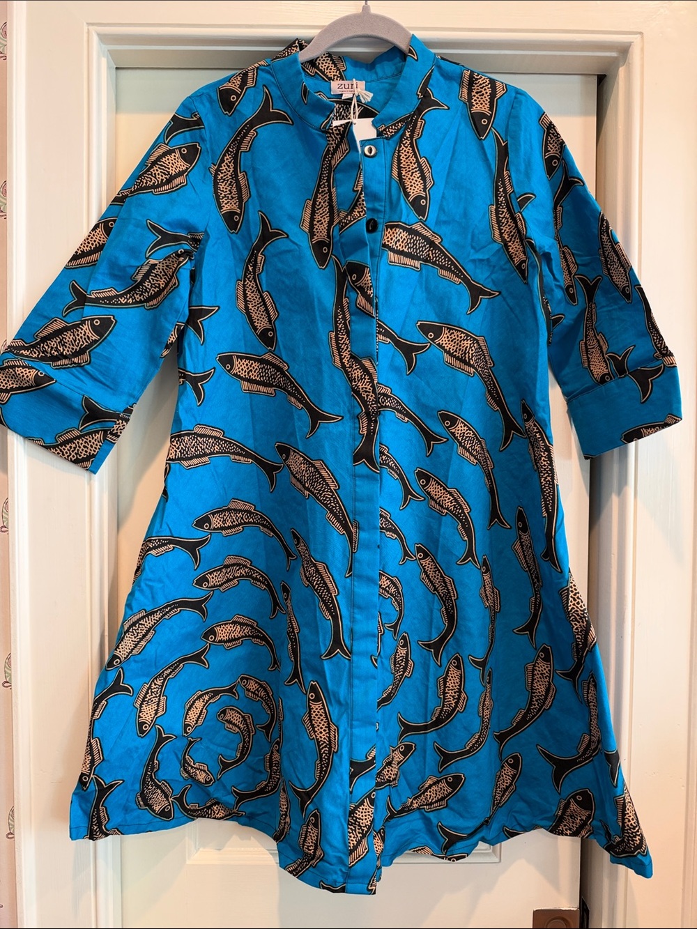 Zuri Kenya Blue Fish Print Dress